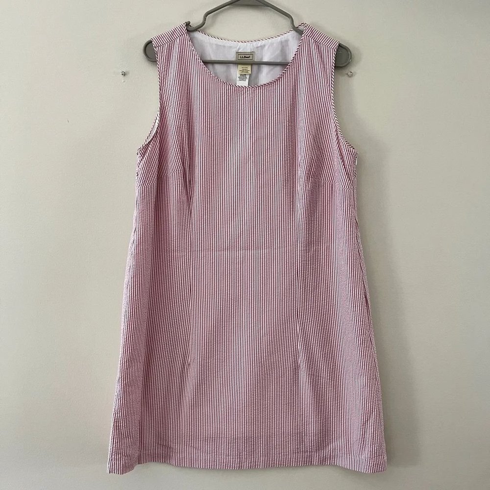 LL Bean Pink Striped Seersucker Sleeveless Shift Dress 18 PETITE